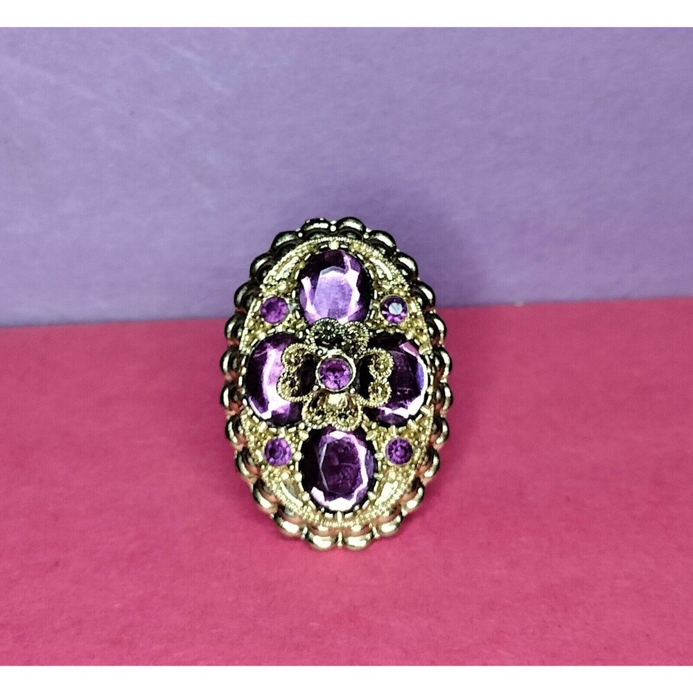 Purple Amethyst Cocktail Ring Stretch Band 1 Size Jewelry Bold Avante Garde Prep